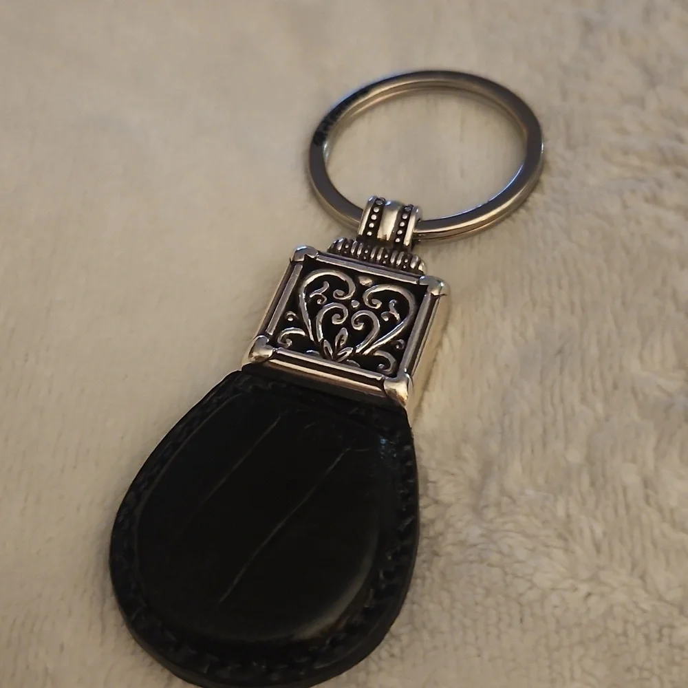 BRIGHTON 1990s Black Leather Key Fob Ring Keychain